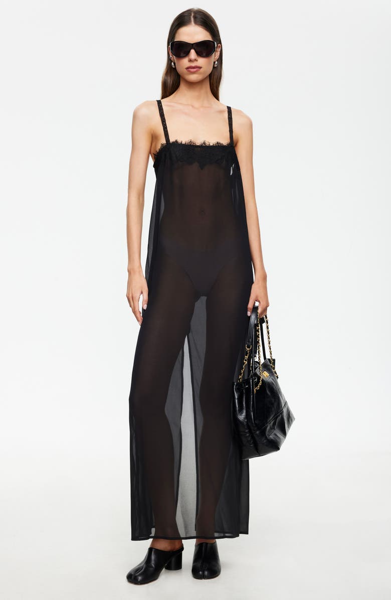 LIONESS Glacial Sheer Maxi Dress, Alternate, color, Noir