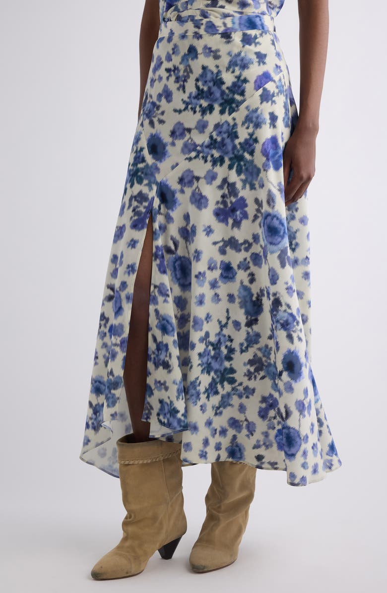 Isabel Marant Sakura Floral Ikat Print Stretch Silk Skirt, Alternate, color, Blue