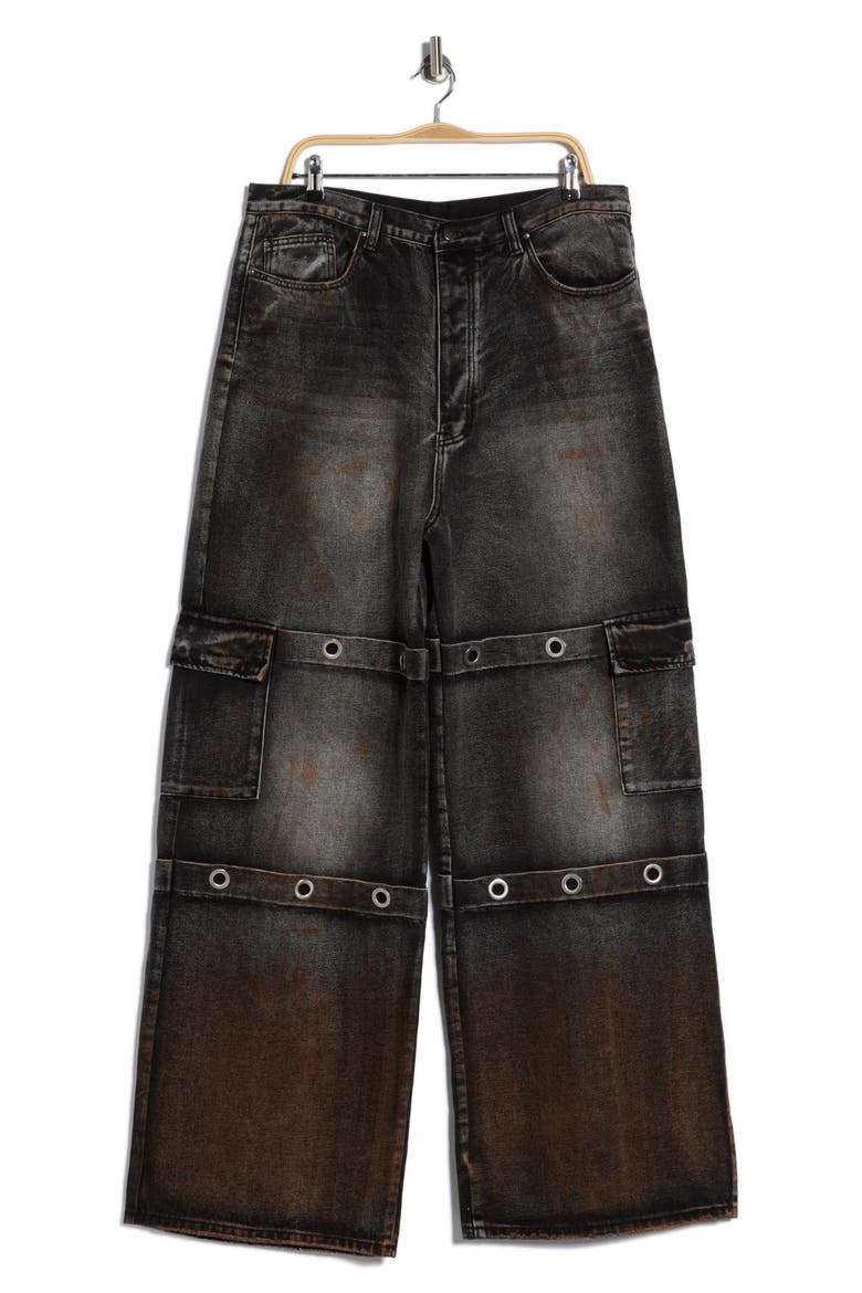 Void Grommet Embellished Baggy Jeans, Alternate, color, WASHED BLACK