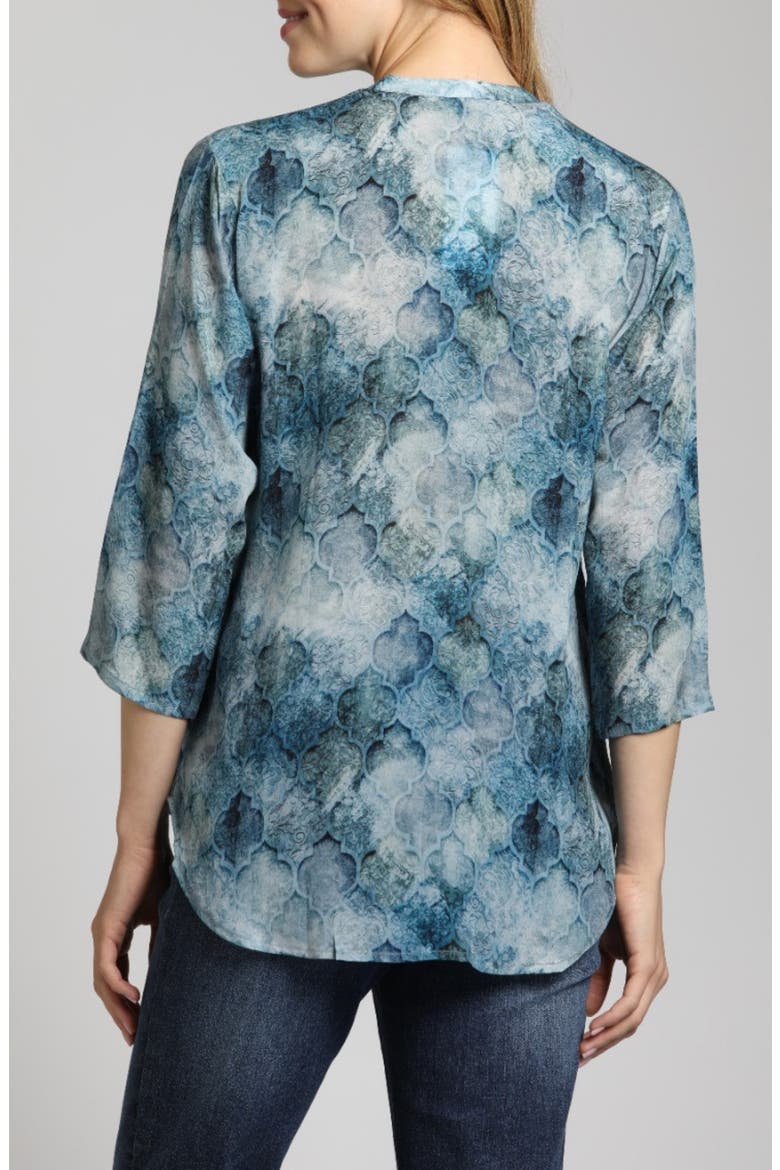 Tile Print Mandarin Collar Button-Up Shirt, Alternate, color, BLUE MULTI