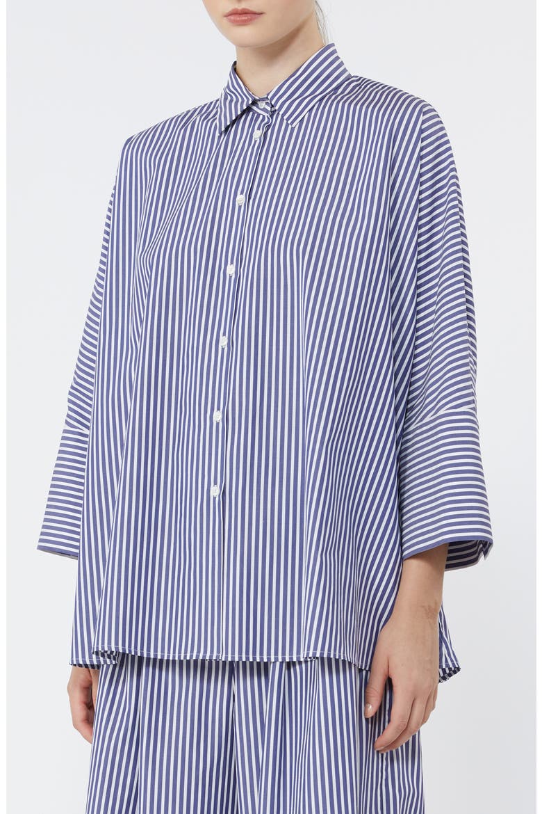 Hudson Oversize Stripe Button-Up Shirt, Main, color, NAVY
