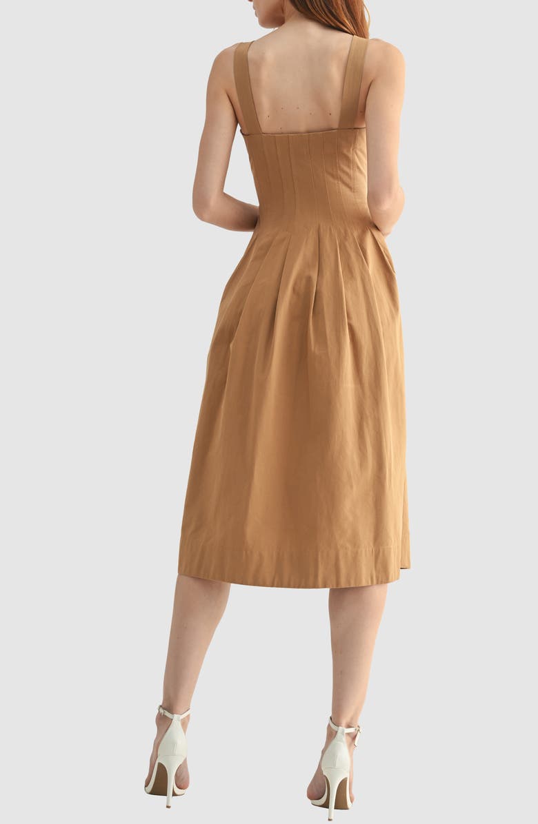 Mila Mae Pleated Cotton Midi Dress, Alternate, color, Taupe