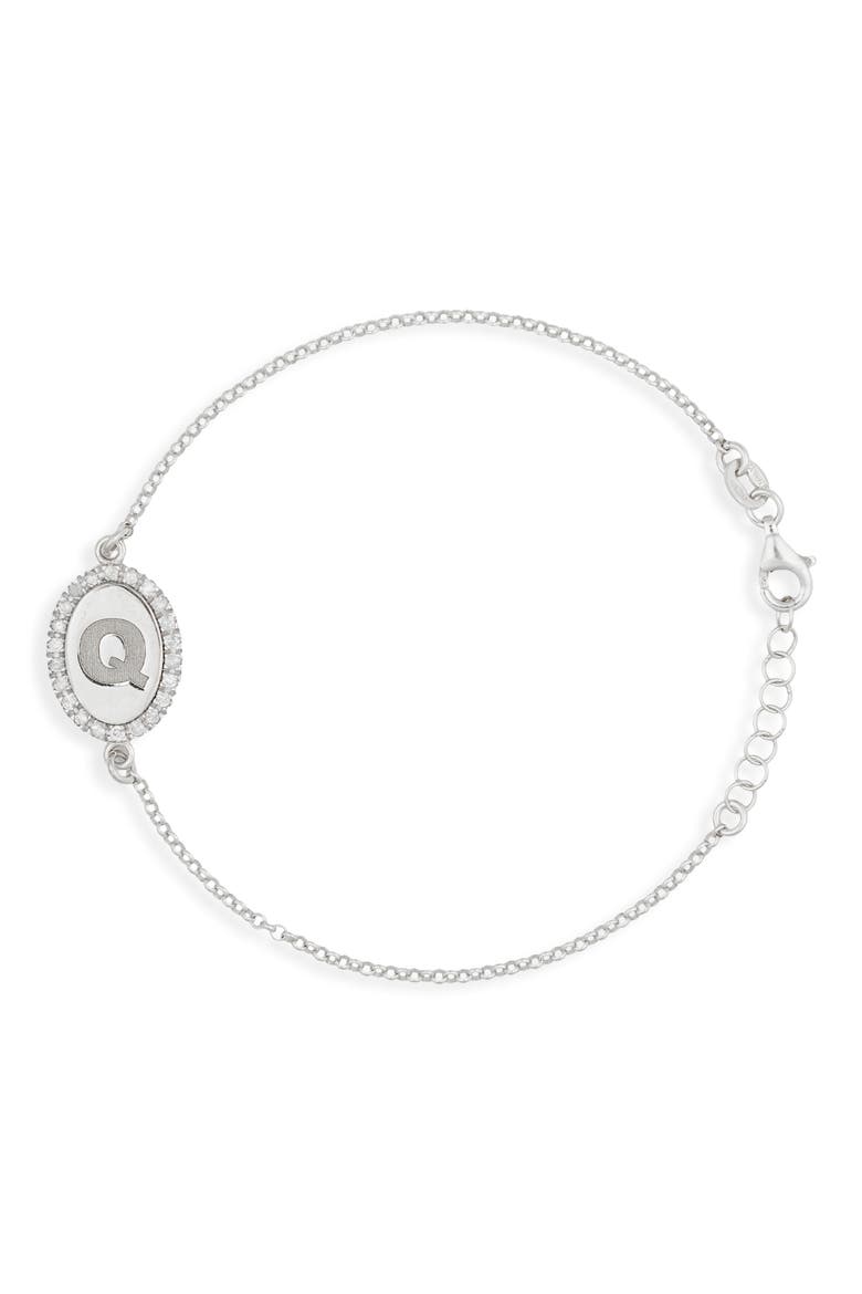 Diamond Initial Disc Bracelet, Main, color, WHITE-Q