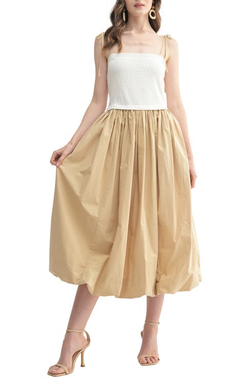 Tie Strap Contrast Bubble Hem Midi Dress