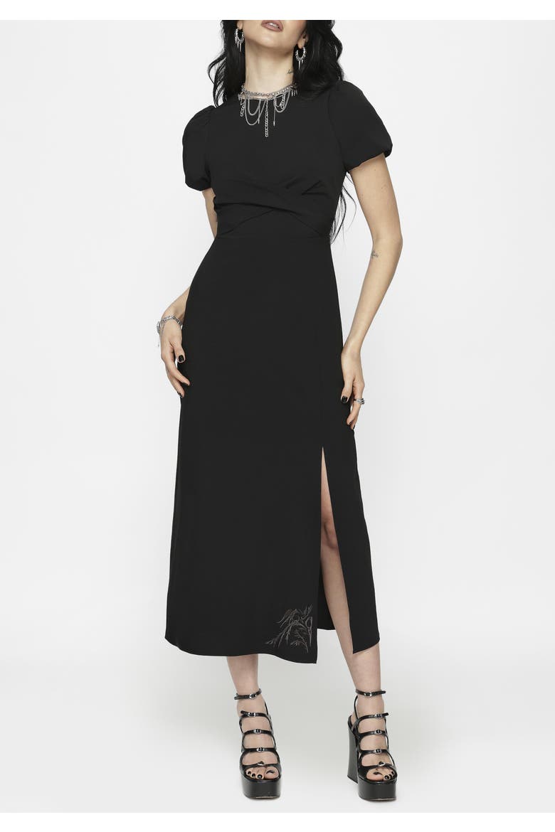 Aubrey Embroidered Midi Dress, Alternate, color, Black