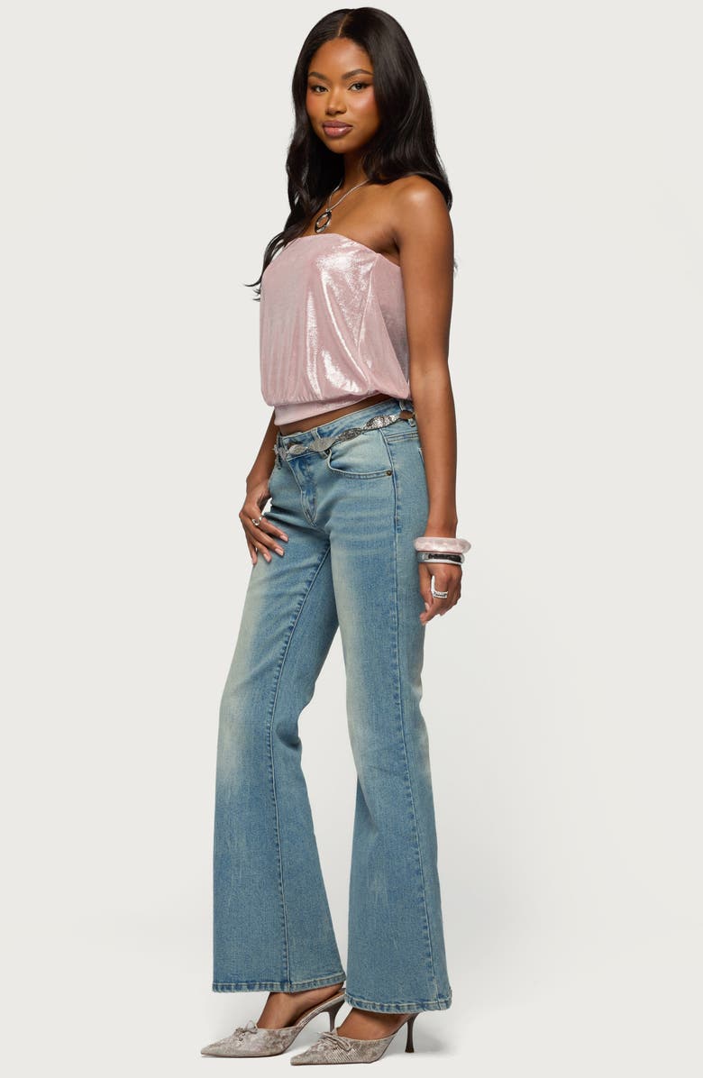 EDIKTED Leira Shimmer Strapless Blouson Top, Alternate, color, 