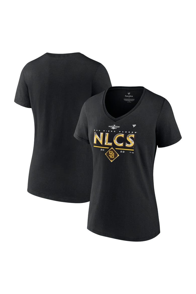 Women's Fanatics Branded Black San Diego Padres 2022 Division Series Winner Locker Room V-Neck T-Shirt, Main, color, Black