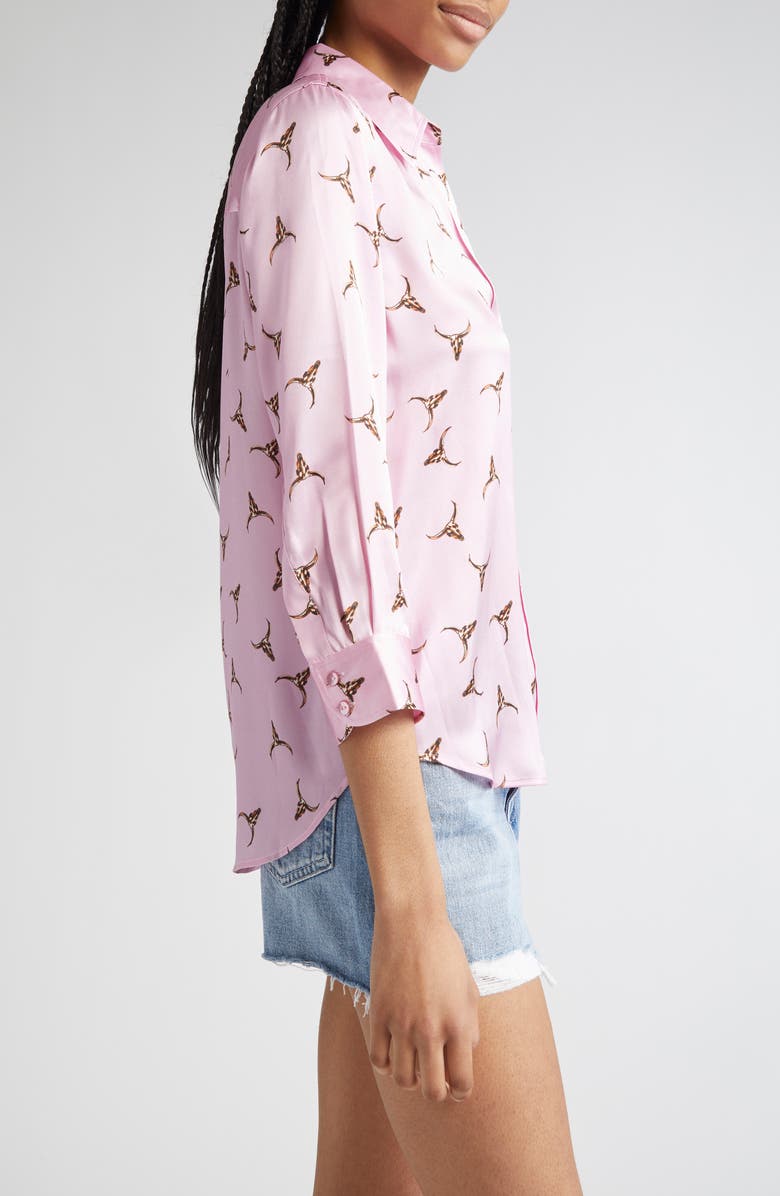 L'AGENCE Dani Bull Skull Silk Button-Up Shirt, Alternate, color,