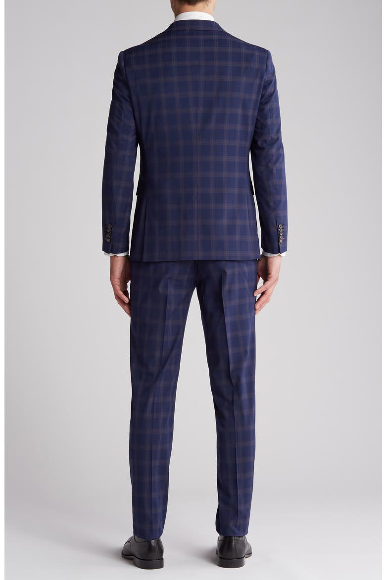 Plaid Trim Fit Notch Lapel Two-Piece Suit, Alternate, color, NAVY