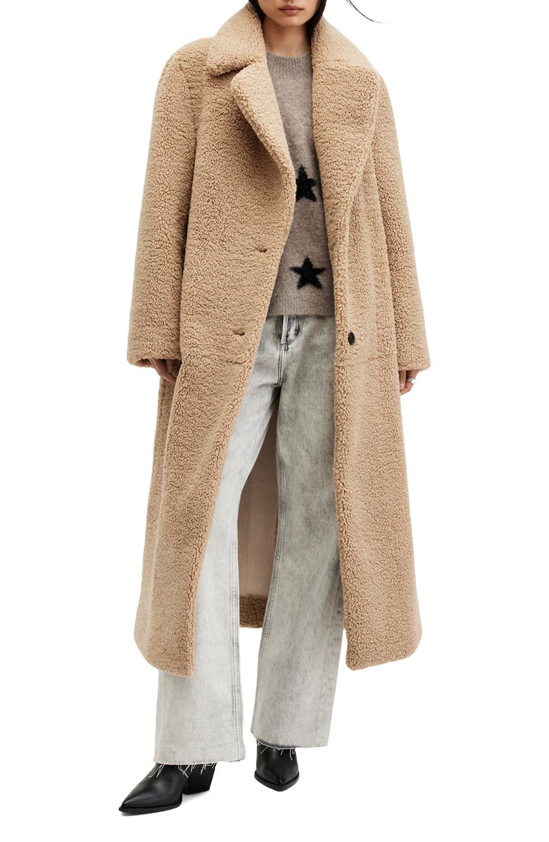 AllSaints Freddie Double Breasted Faux Fur Coat, Main, color, 