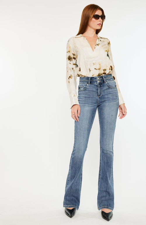 Kancan Raven High Rise Skinny Bootcut Jeans In Blue