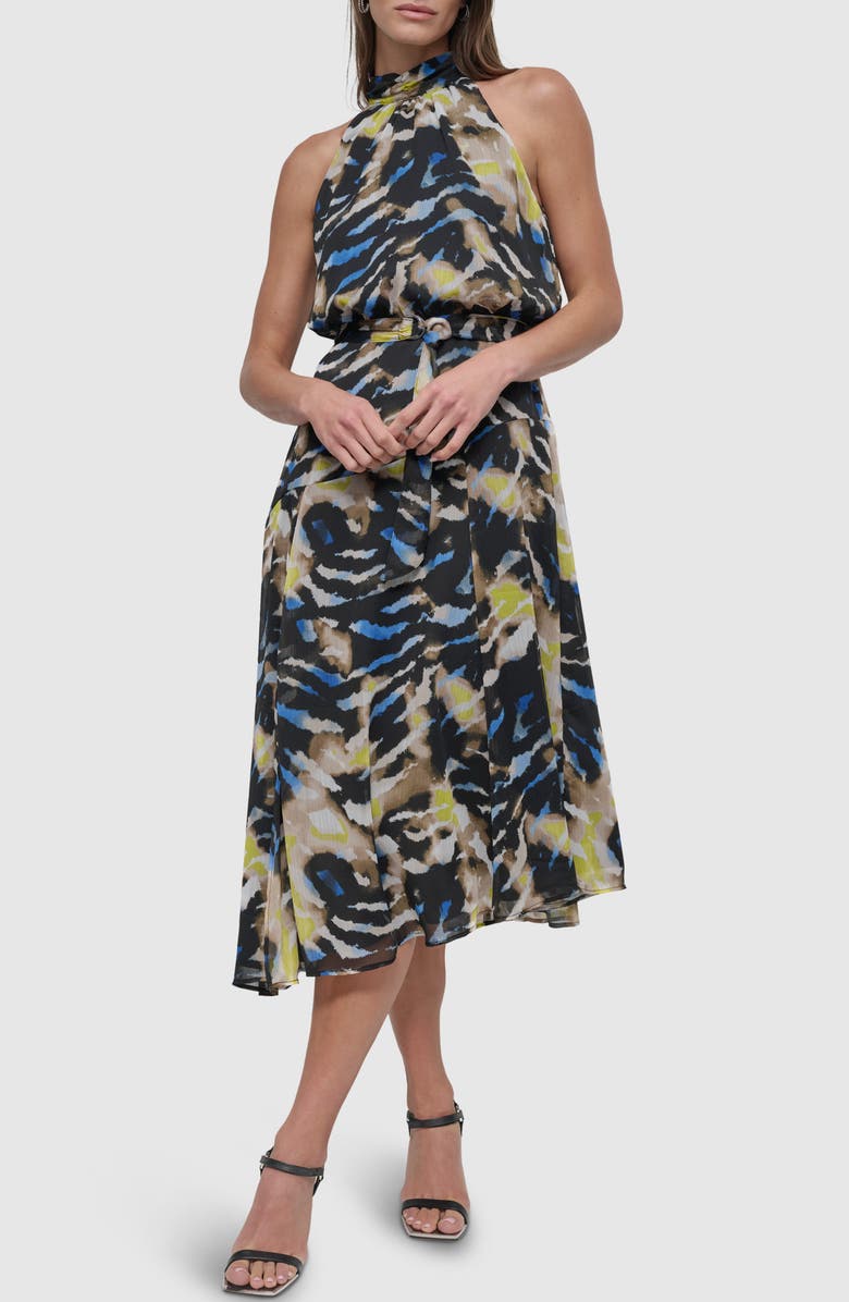 DKNY Mock Neck Chiffon Midi Dress, Main, color, 