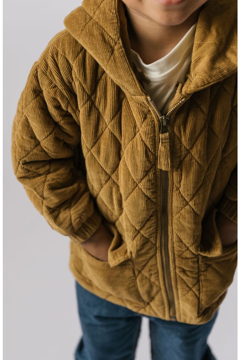 Organic Cotton Corduroy Quilted Hooded Jacket, Alternate, color, YELLOW