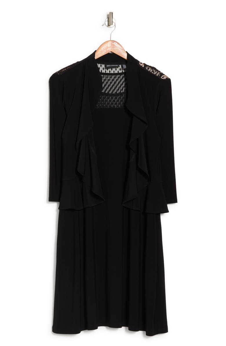 Nina Leonard 2-Piece Ruffle Bolero & Sleeveless Dress, Alternate, color, Black