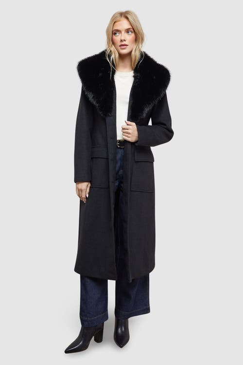 Oasis Faux Fur Collar Belted Coat In Black