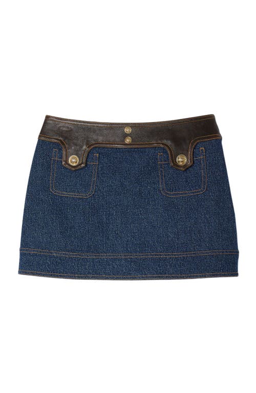 Sandro Womens Dark Blue Leather-trim Mid-rise Denim Mini Skirt In Blue