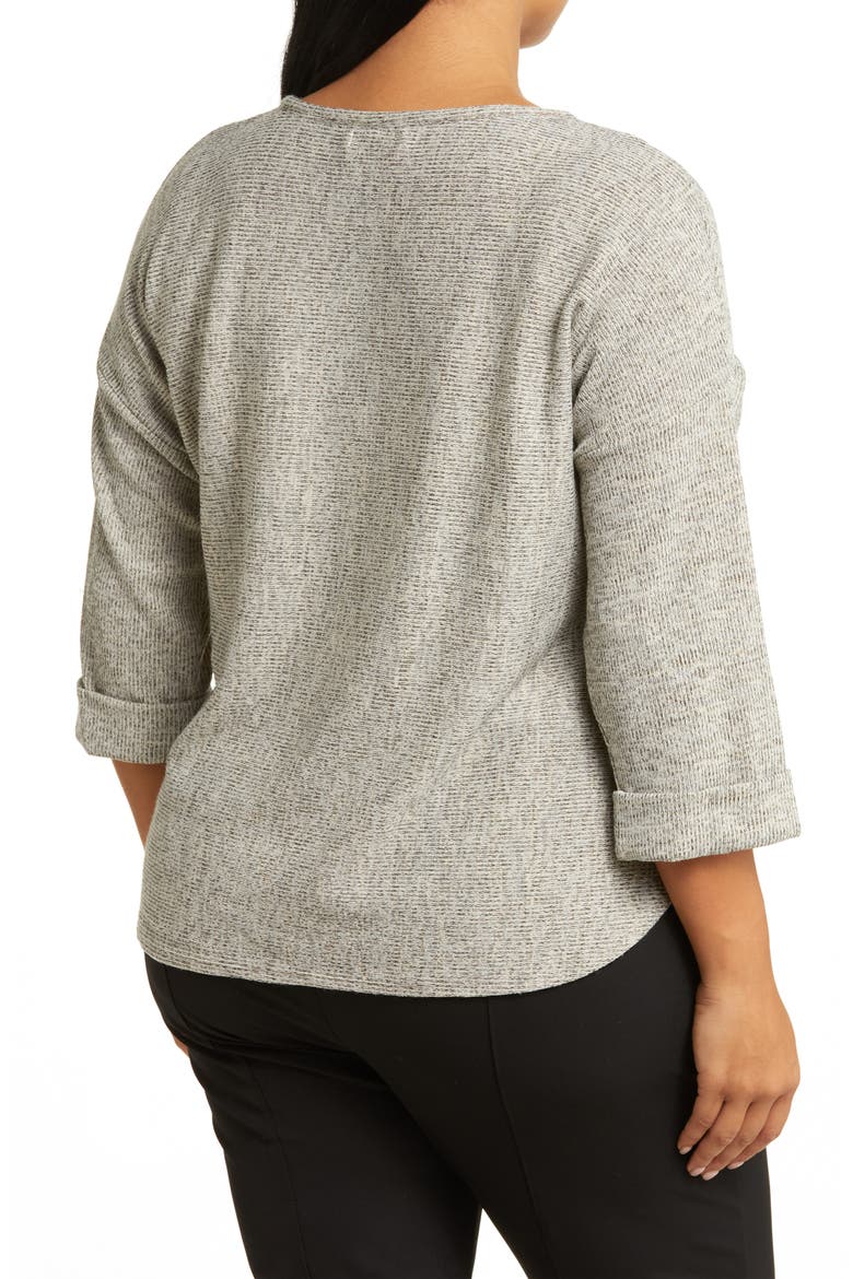 Three-Quarter Sleeve Rib Top, Alternate, color, OATMEAL/ BLACK