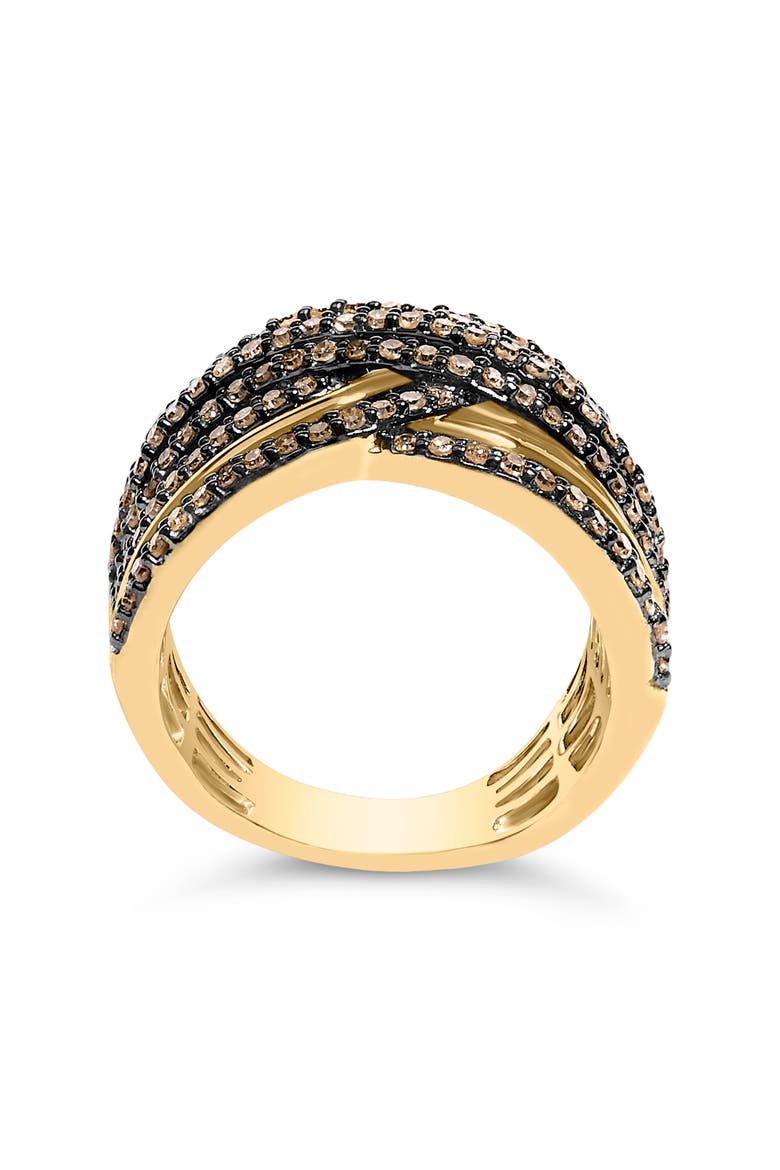 10K Yellow Gold Plated Silver 1.0 Cttw Champagne Diamond Multi Row Cross Over Band Ring, Alternate, color, Yellow Gold over Silver