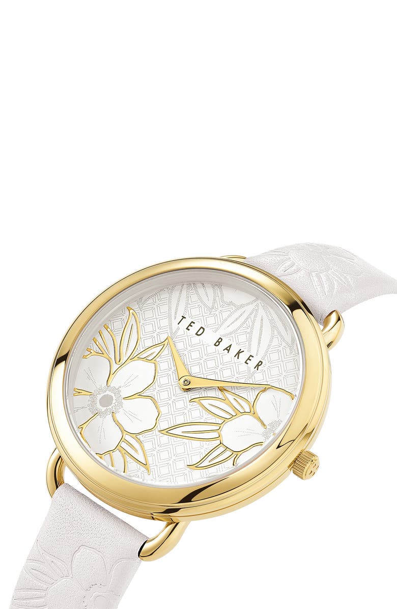 Ted Baker Women's Hettie Floral Leather Strap Watch, 37mm, Alternate, color,