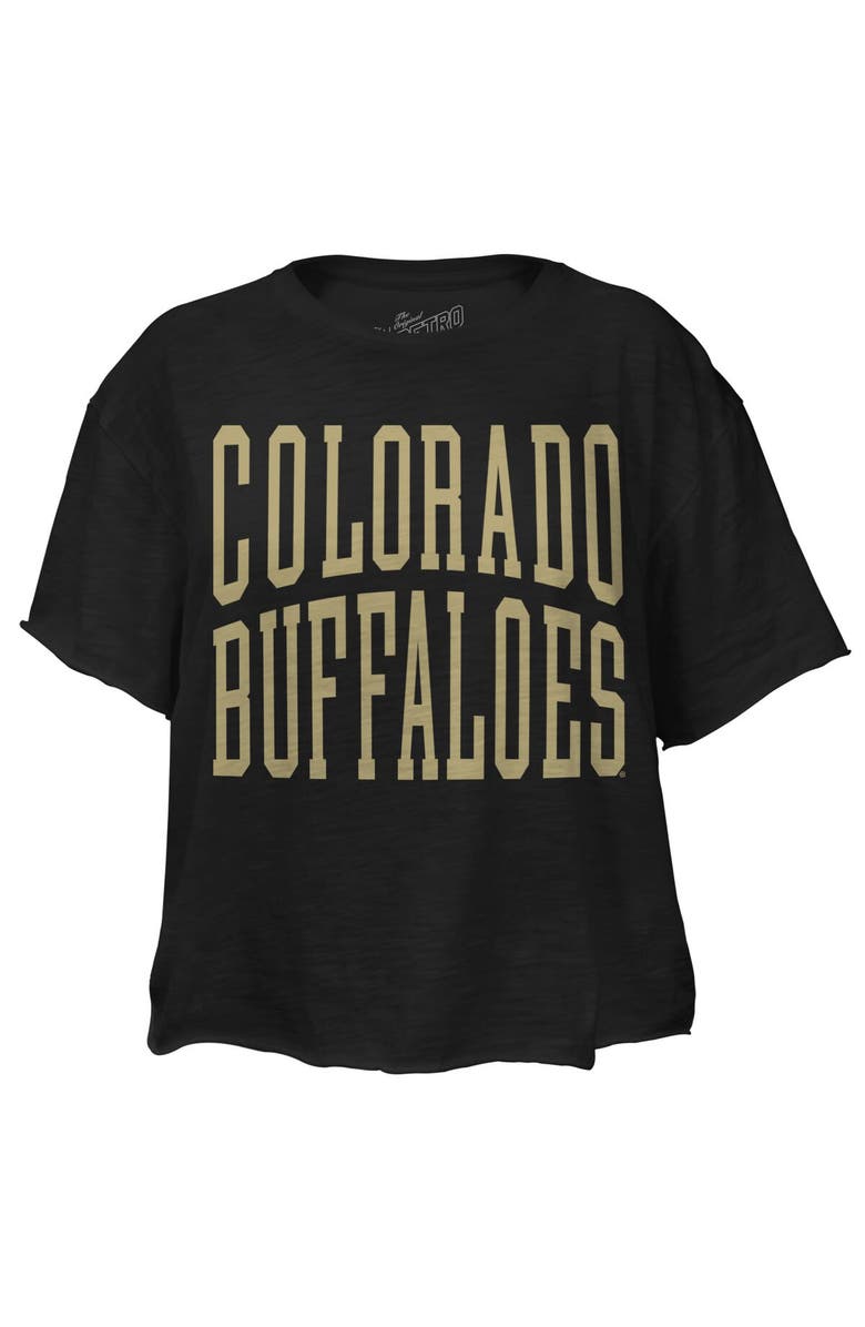 Retro Brand Women's Original Retro Brand Black Colorado Buffaloes Team Name Slub Cropped T-Shirt, Main, color, 