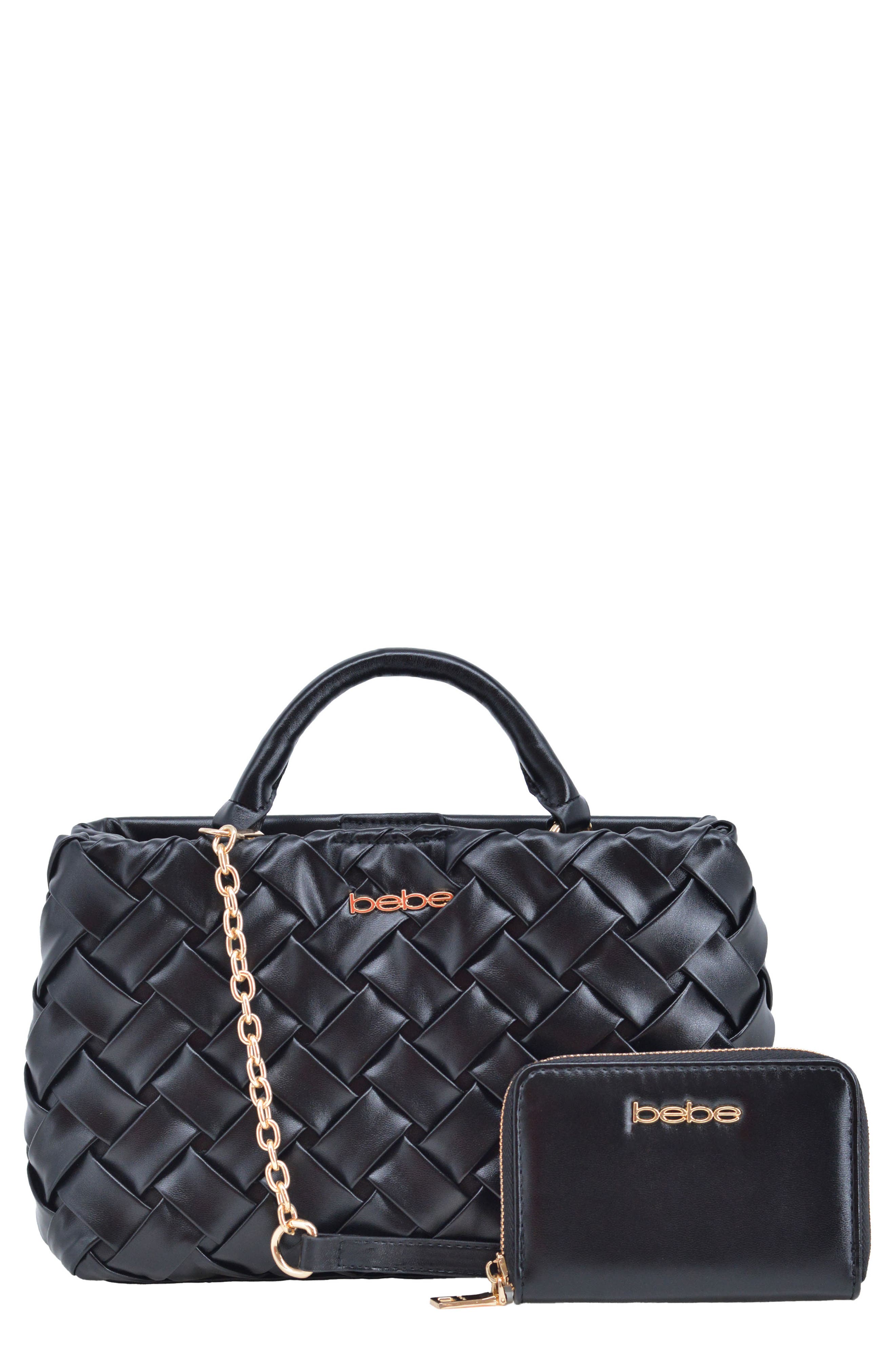 bebe Luca Satchel with Matching Wallet, Main, color, Black