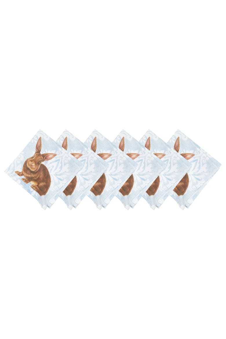 Light Blue Damask Easter Bunny 100% Cotton Set of 6 Cloth Napkins, Main, color, Blue