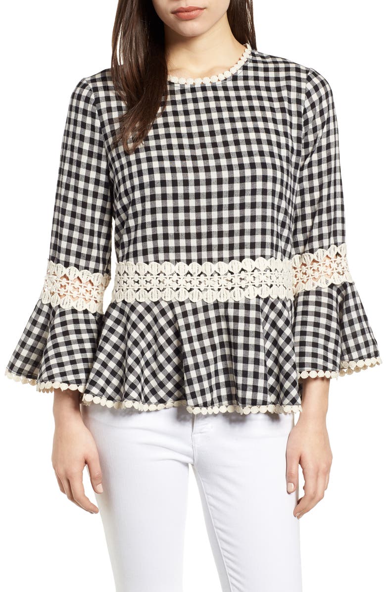 Everleigh Gingham Check Peplum Top, Main, color,