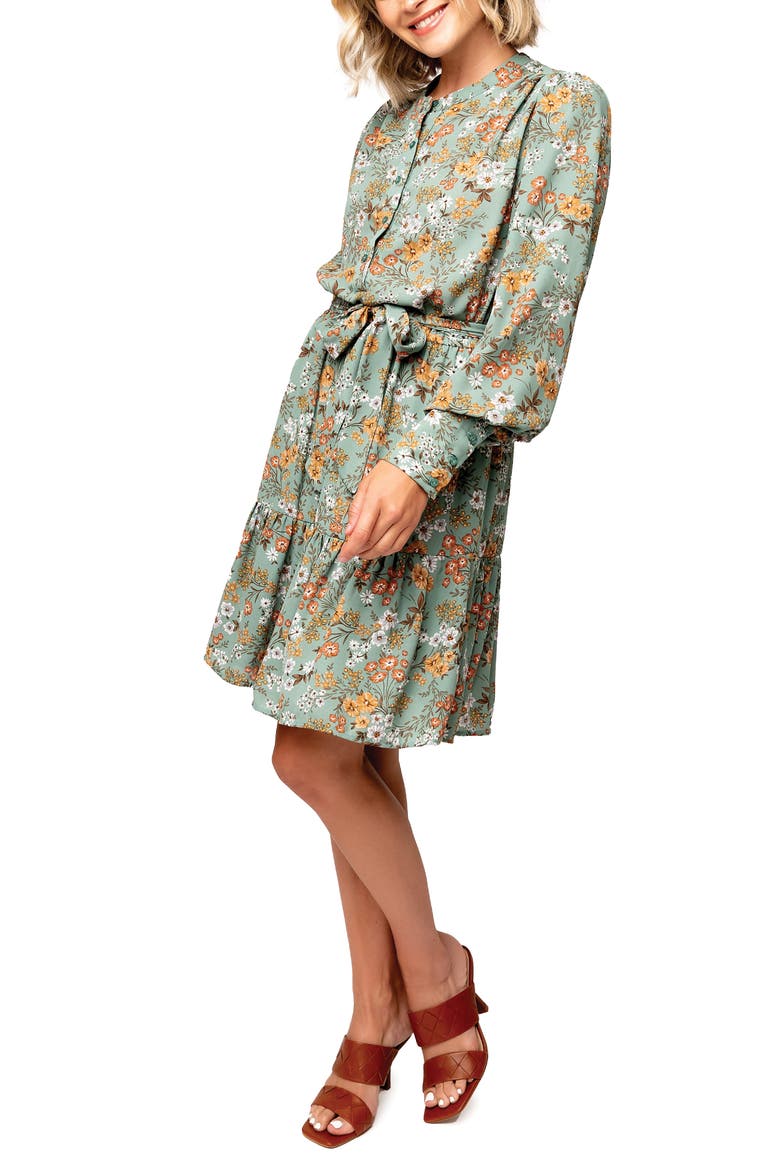 Floral Long Sleeve Dress, Alternate, color, SAGE FLORAL