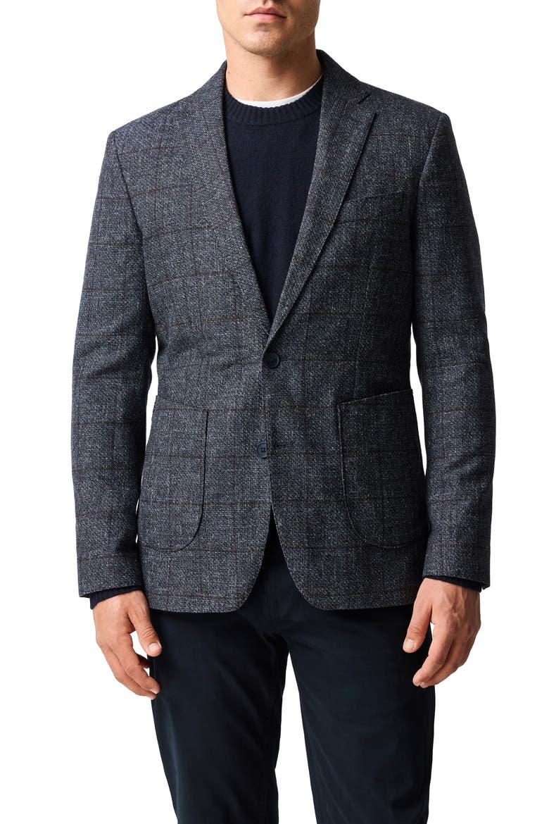 Selwyn Island Grey Windowpane Check Wool & Cotton Blend Sport Coat, Main, color, PEWTER