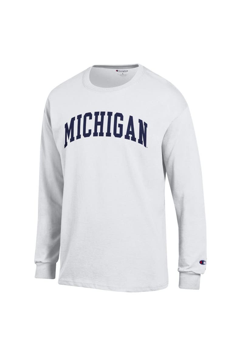 Men's Champion  White Michigan Wolverines Basic Arch Long Sleeve T-Shirt, Alternate, color, White