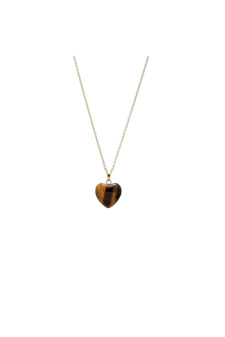 Colored Natural Stone Heart Pendant Necklace, Main, color, Tiger Eye - 15 MM