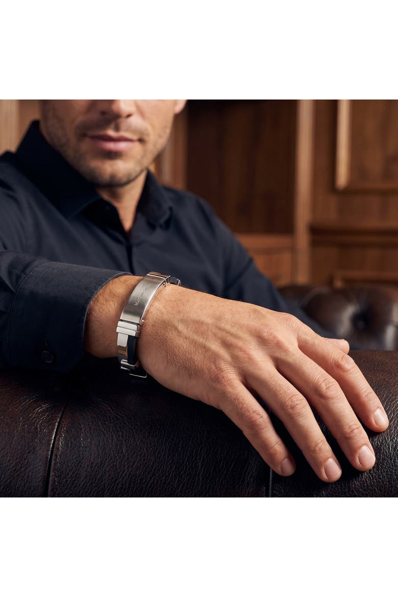Men's Steel Polished Two Tone Black Latched 8" 11mm Cuffed Bracelet, Alternate, color, Stainless Steel