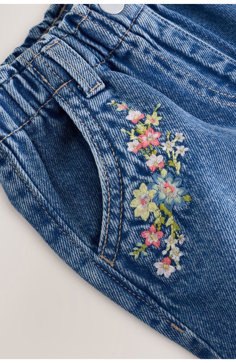 NEXT Kids' Embroidered Floral Denim Shorts, Alternate, color, Blue Denim