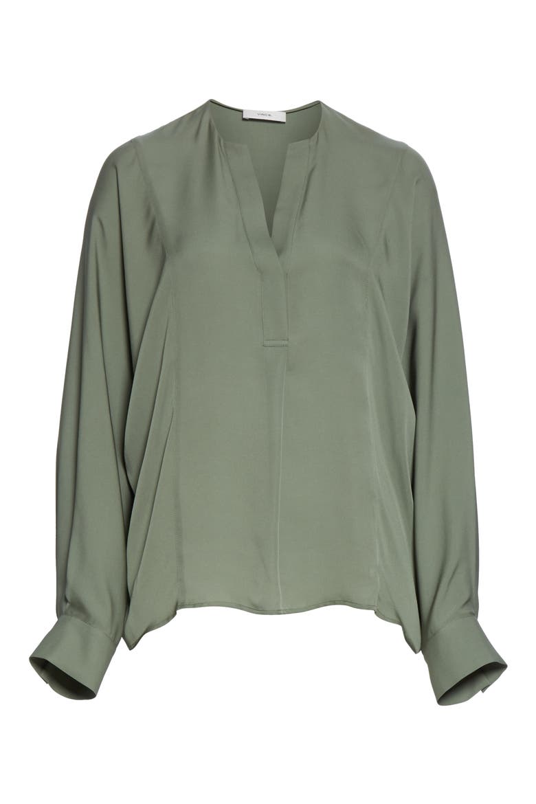 Split Neck Silk Blouse, Alternate, color, SAGE FLINT