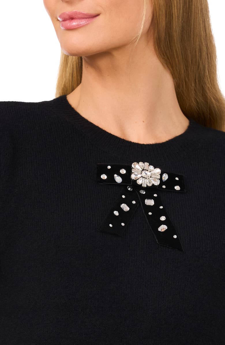 CeCe Embellished Velvet Bow Short Sleeve Sweater, Alternate, color, 