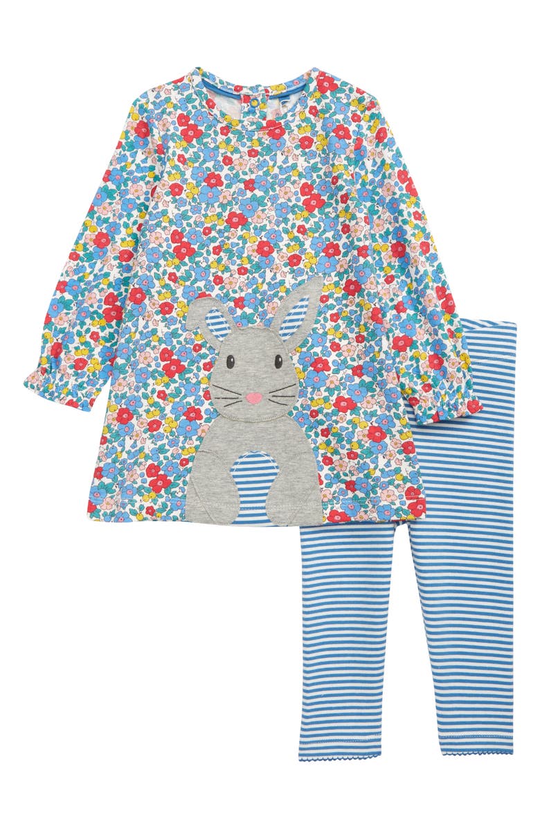Mini Boden Bunny Appliqué Dress & Leggings Set, Main, color, 