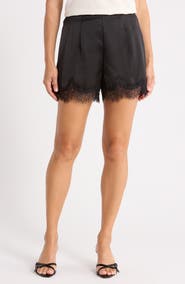 Renee C Lace Trim Satin Shorts