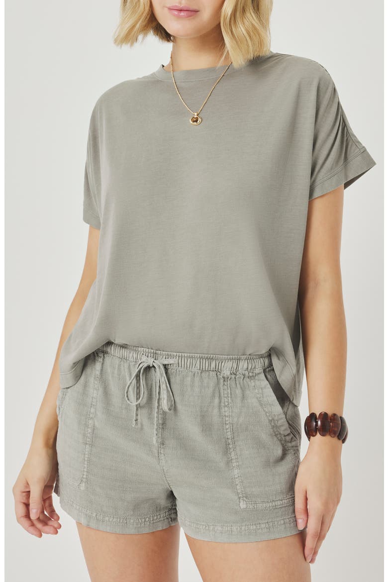 Rebecca Shirred Sleeve Cotton Blend T-Shirt, Main, color, EUCALYPTUS GREEN