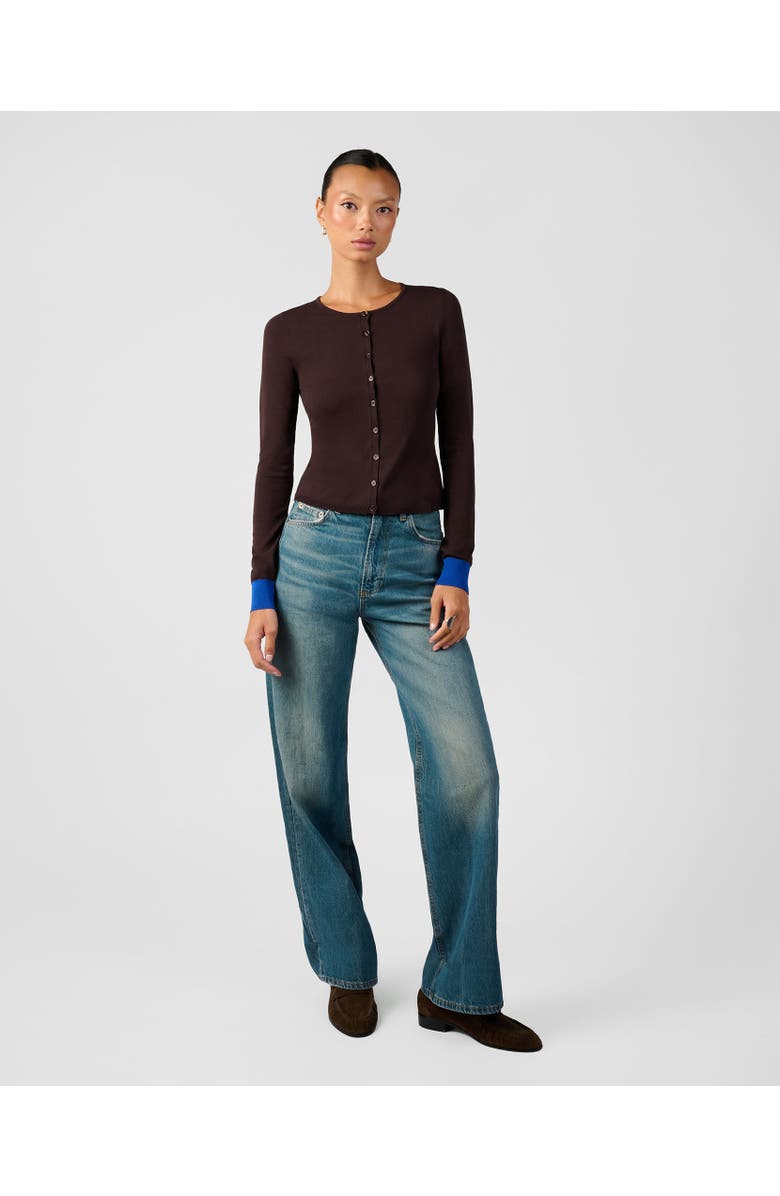 WeWoreWhat Fine Knit Cardigan, Alternate, color, Coffee/Ryal Blu