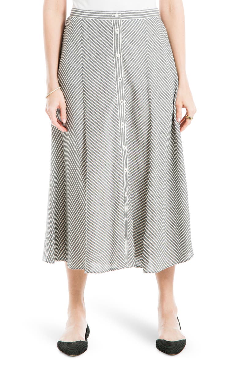 MAX STUDIO Stripe Button Front Cotton Skirt, Main, color,