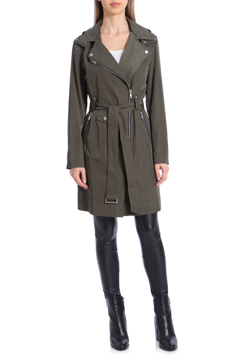 Water Resistant Moto Detail Trench Coat, Alternate, color, ARMY