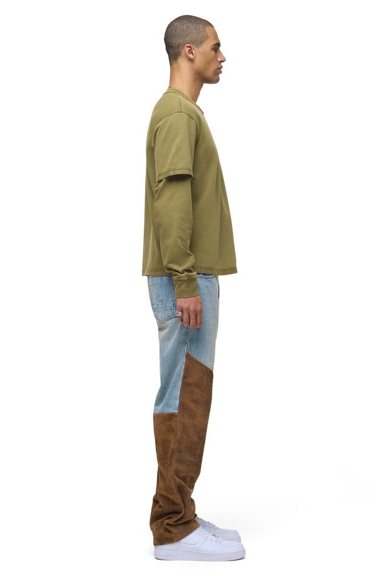 Relaxed Fit Denim & Suede Work Pants, Alternate, color, MONROE