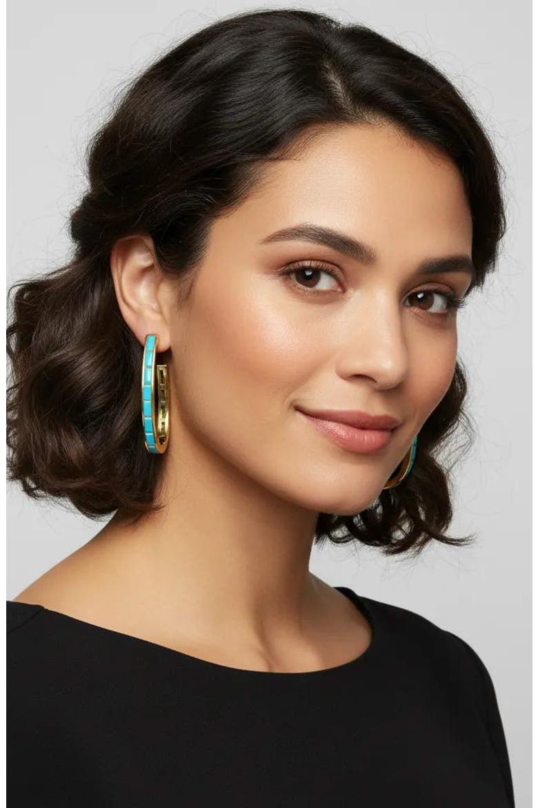 Turquoise Elongated Hoop Earrings, Alternate, color, TURQUOISE