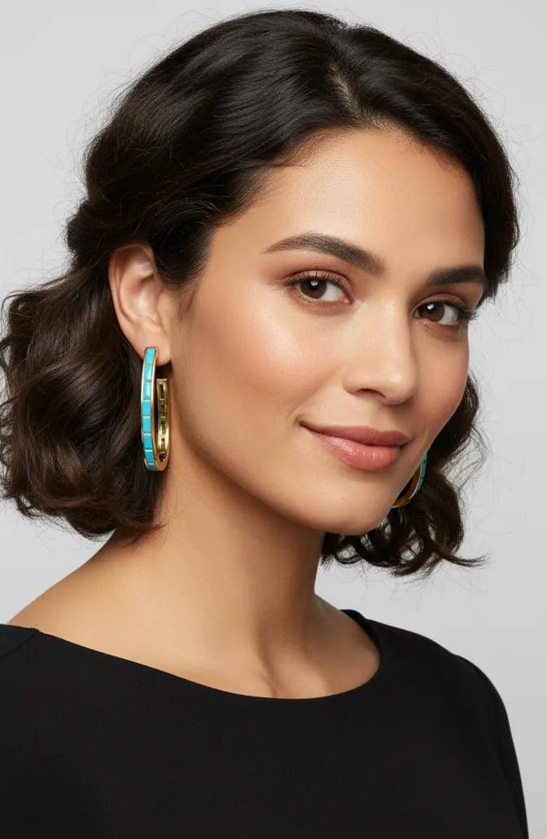 RIVKA FRIEDMAN Turquoise Elongated Hoop Earrings, Alternate, color, Turquoise