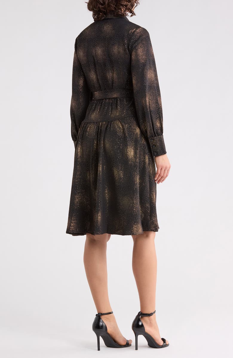 Calvin Klein Long Sleeve Foil Dot Chiffon Dress, Alternate, color, Black/ Gold
