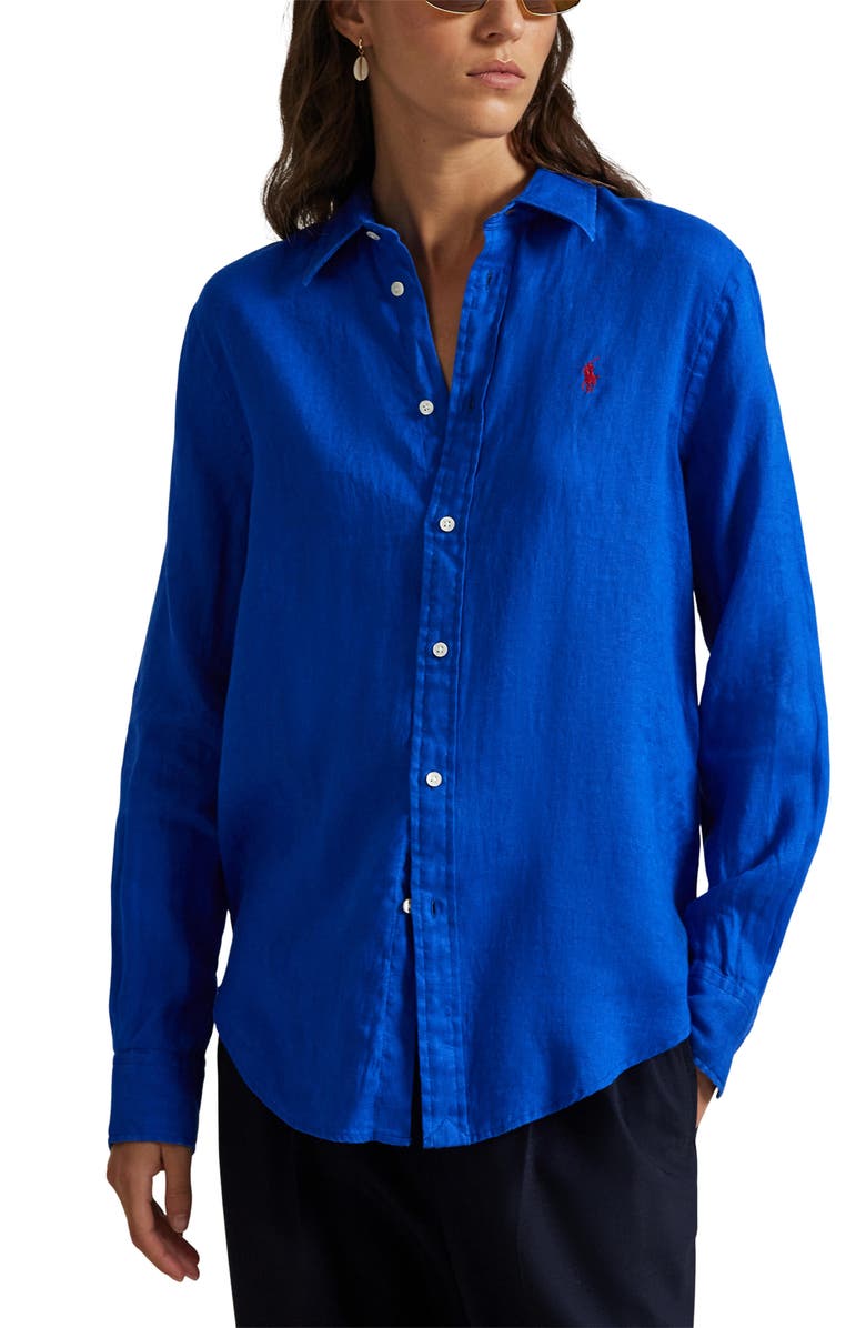 Polo Ralph Lauren Classic Fit Linen Button-Up Shirt, Main, color, Heritage Blue