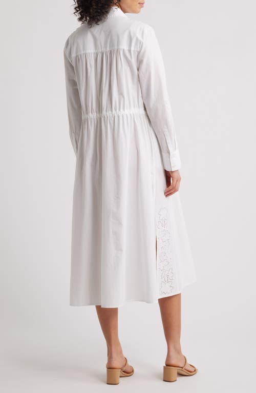 Caslonr Caslon(r) Eyelet Detail Long Sleeve Cotton Shirtdress In White