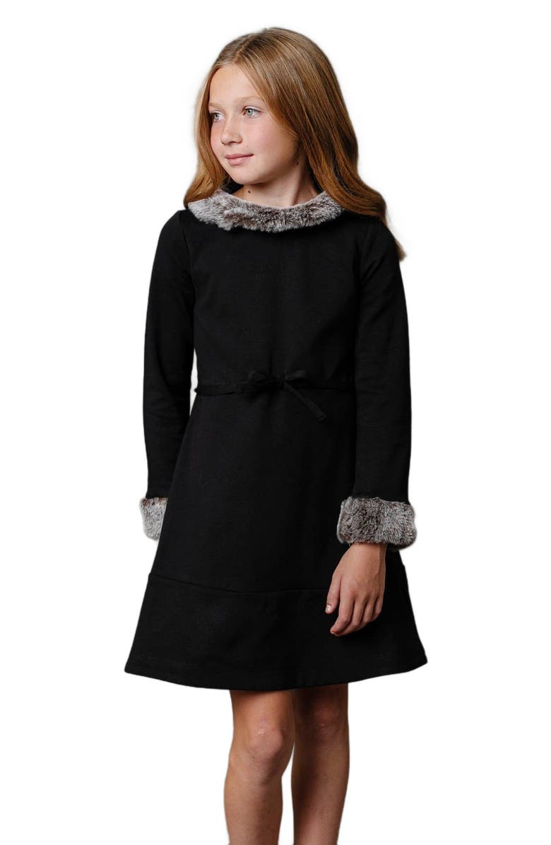 Hope & Henry Girls' Long Sleeve Ponte Dress with Faux Fur, Kids, Main, color, 