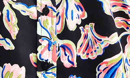 Foxcroft Meghan Floral Print Cotton Button-up Shirt In Black Multi
