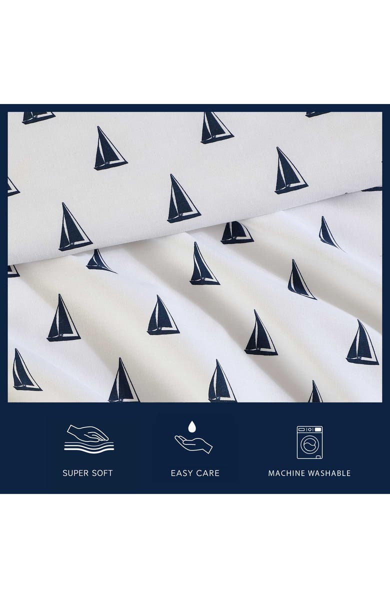 Nautica Windtale Boat Print 200 Thread Count Cotton Percale Sheet Set, Alternate, color, Dark Blue